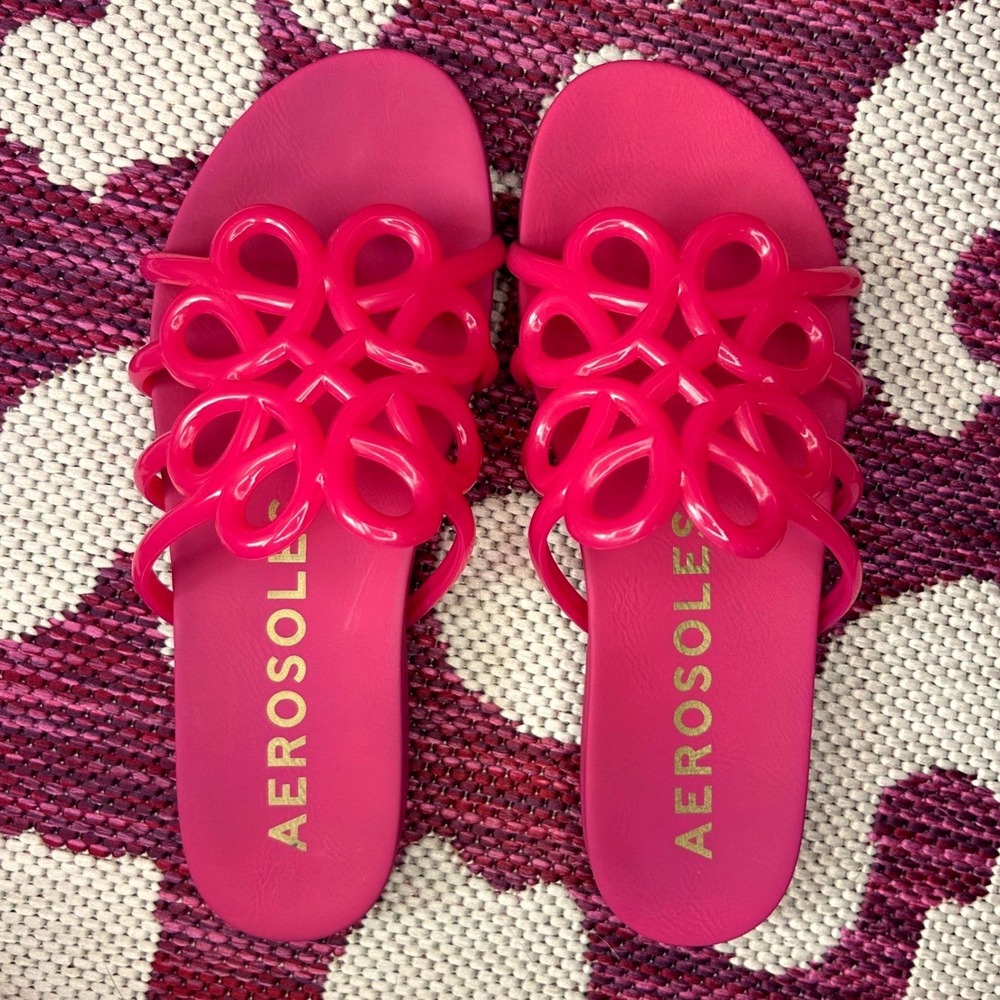 Aerosoles Womens 7.5 Frida Slide Sandals Pink Jelly Lattice Strap Excellent
